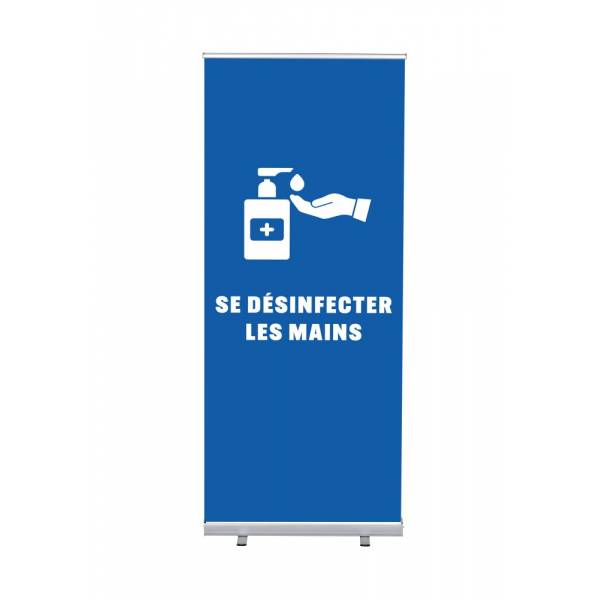 Roll-Banner Budget 85 cm z motywem Dezynfekcja rąk, niebieski, Francuski