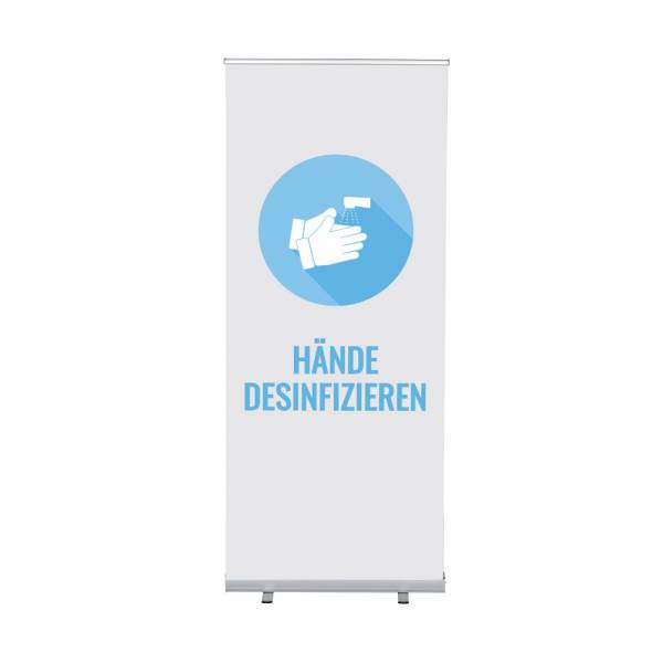 Roll-Banner Budget 85 cm z motywem Dezynfekcja rąk, biały Niemiecki